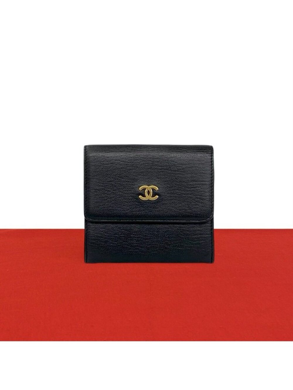 Chanel CC Logo Leather Trifold Wallet Mini Black